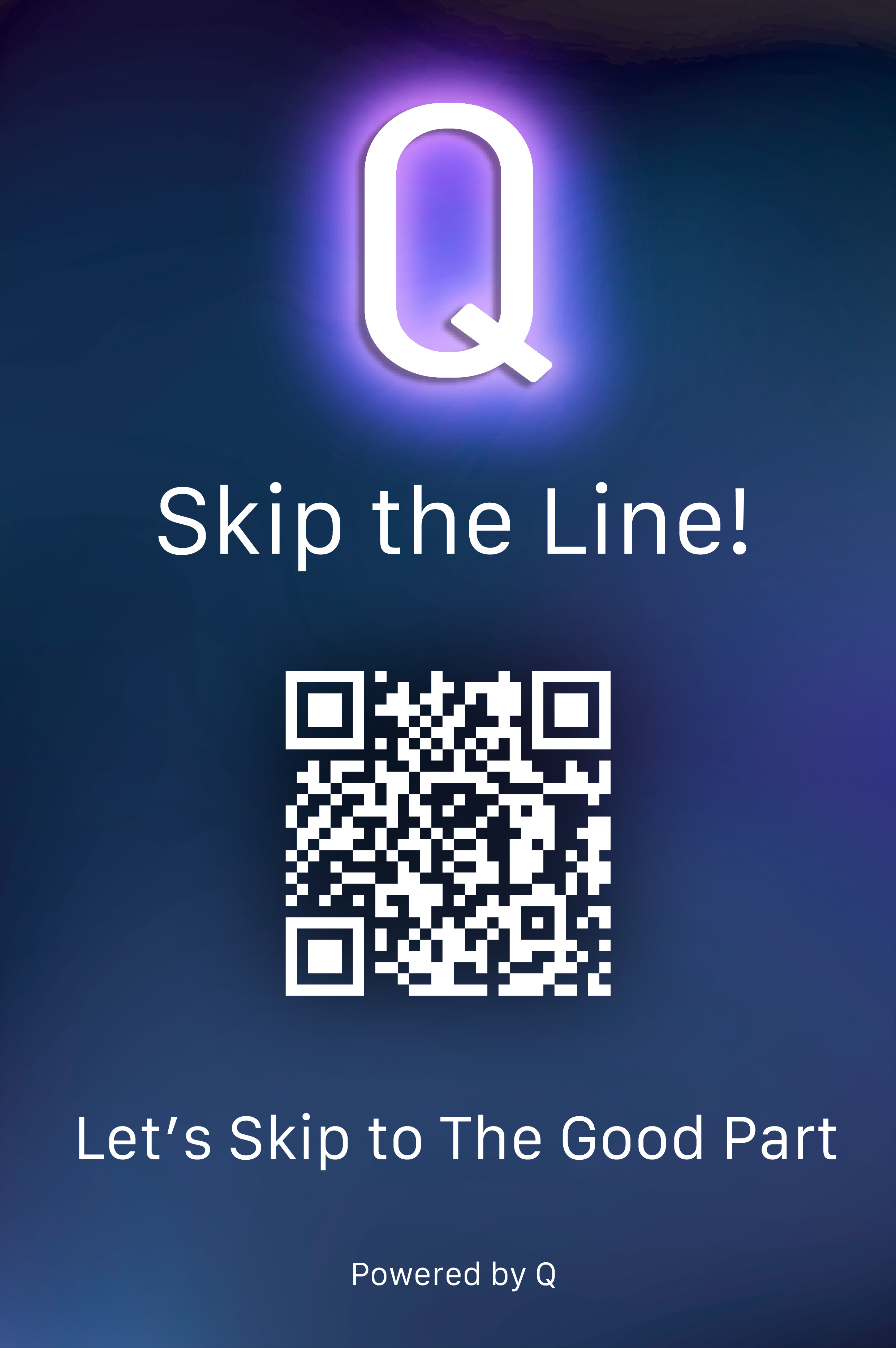 Q sign with QR code that guests scan